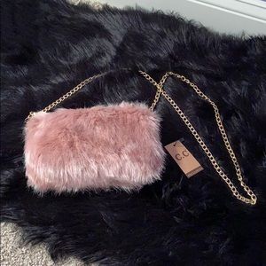Blush Pink faux fur crossbody bag